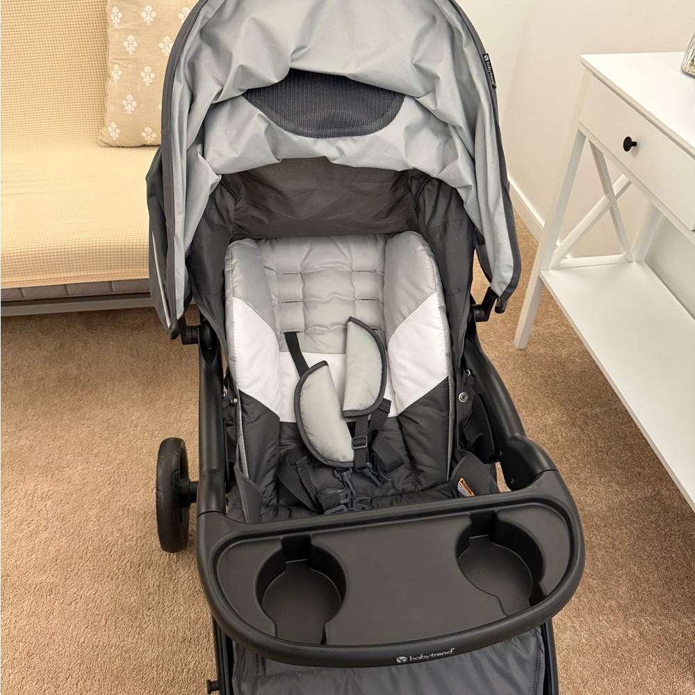 Gray Baby Stroller with Cup Holders
